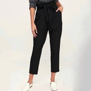 Lulus Paper Bag Waist with Tie Belt Black Trousers Business Work Sz Small
